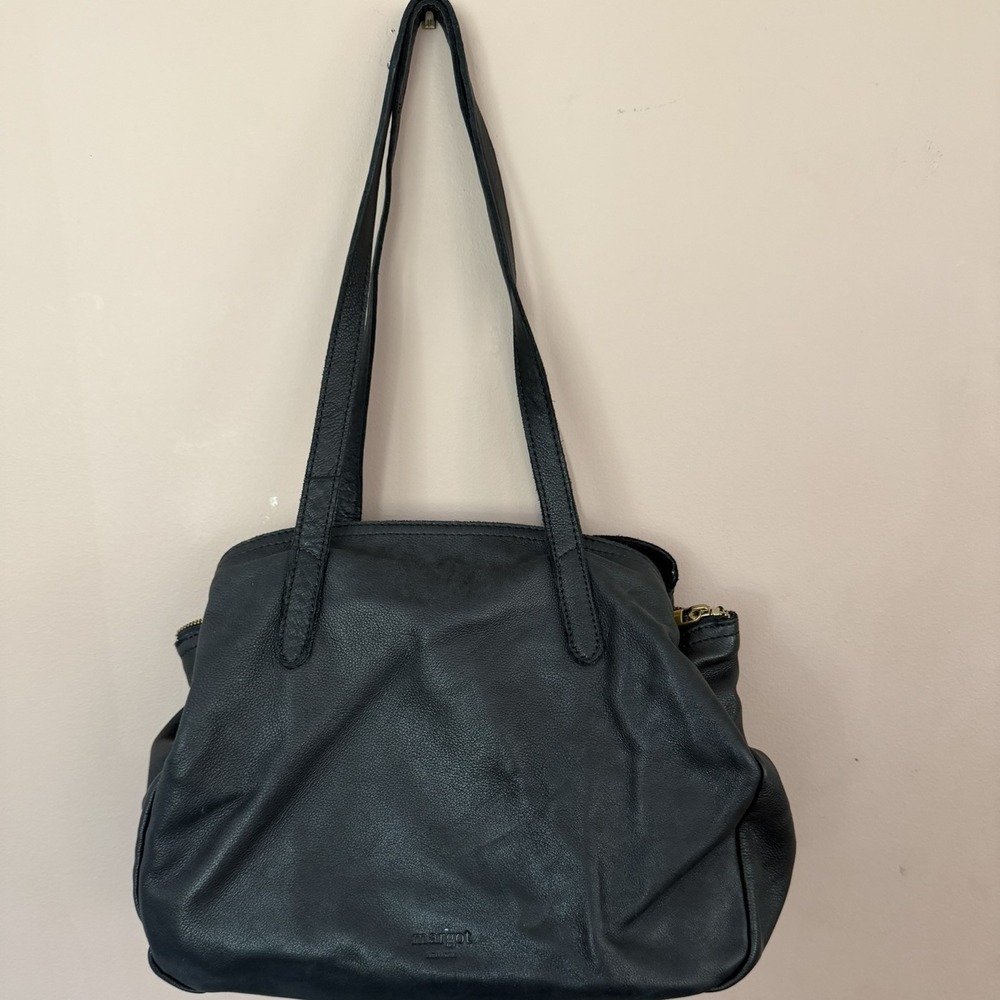 Margot New York Black Pebbled Leather Classic Shoulder Bag Tote